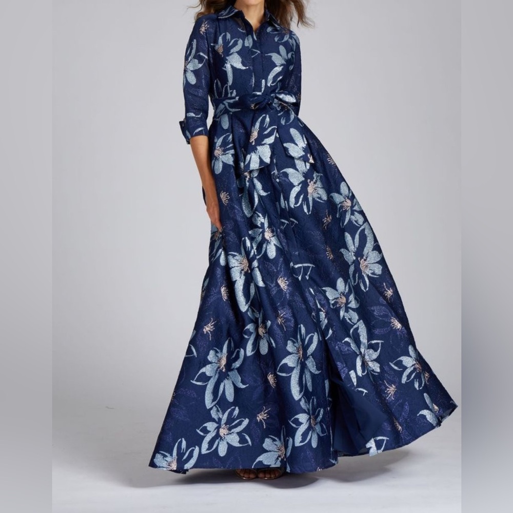 Teri Jon Blue Floral Dress long Sleeve Dress size 4